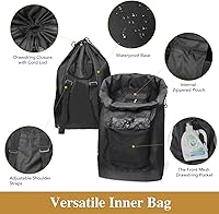 Vista 5 de Cesta de lavandería 2 en 1 de 60 litros con mochila para la lavandería, cesta impermeable con tapa, bolsa de lavandería con correas para el hombro