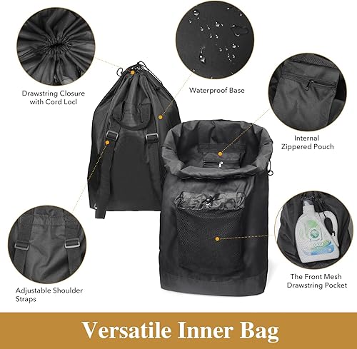 Miniatura 5 de Cesta de lavandería 2 en 1 de 60 litros con mochila para la lavandería, cesta impermeable con tapa, bolsa de lavandería con correas para el hombro y