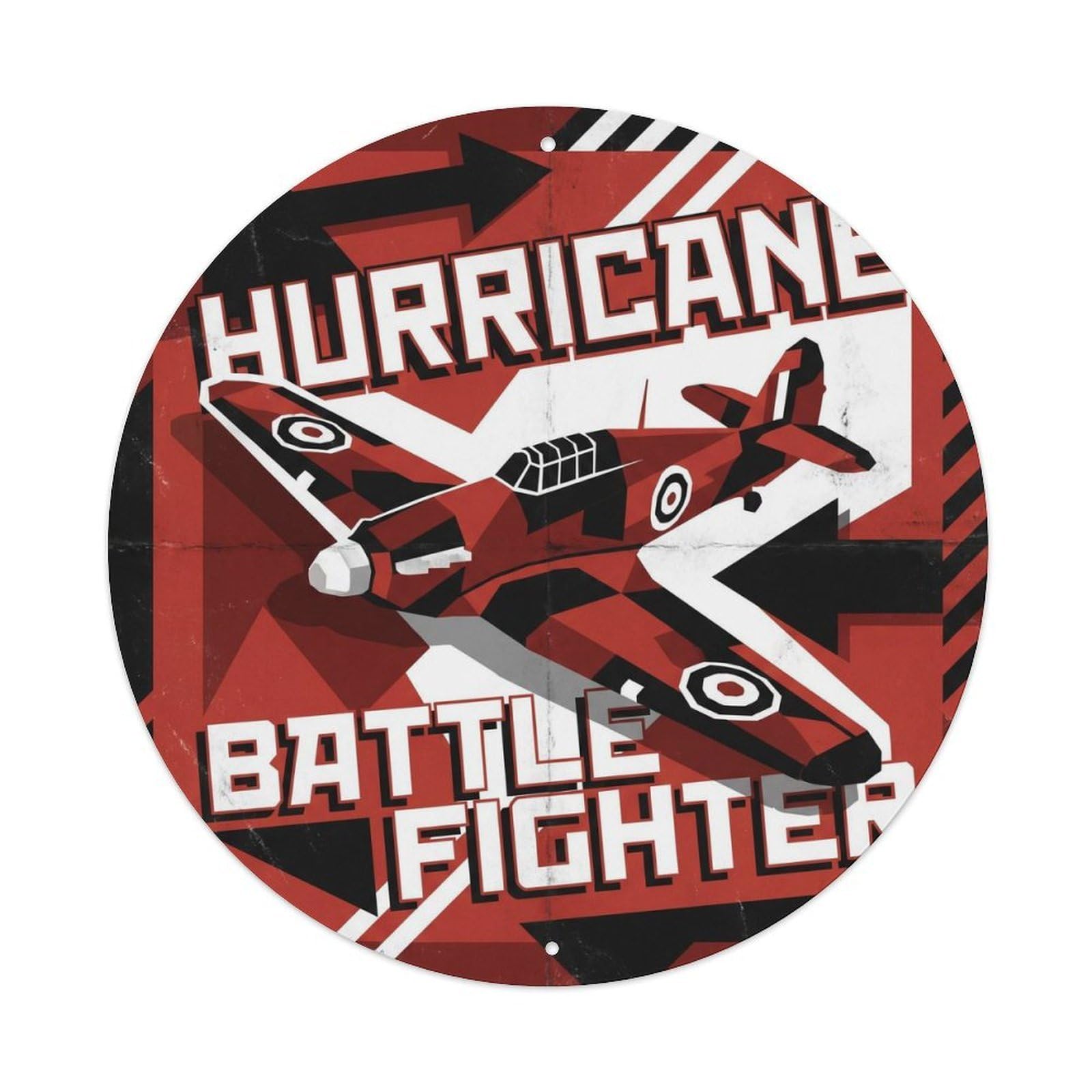 British WWII Hurricane Fighter Aircraft Retro Military Metal Tin Sign Plaque Wall Decor for Cafe, Man Cave, Club Bar, Office, Home Garden Round Metal Poster 8x8Inch