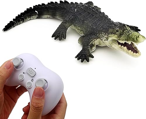 Tipmant Realista RC Cocodrilo Control Remoto Pescado Barco Eléctrico Animal Agua Juguete para Piscina Lago Niños Cumpleaños (Verde)
