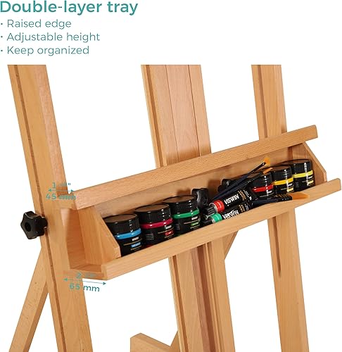 Miniatura 4 de VISWIN Caballete grande con marco en H de 53 a 91 pulgadas de alto, sostiene lienzos de hasta 78 pulgadas, caballete de estudio de artista de madera