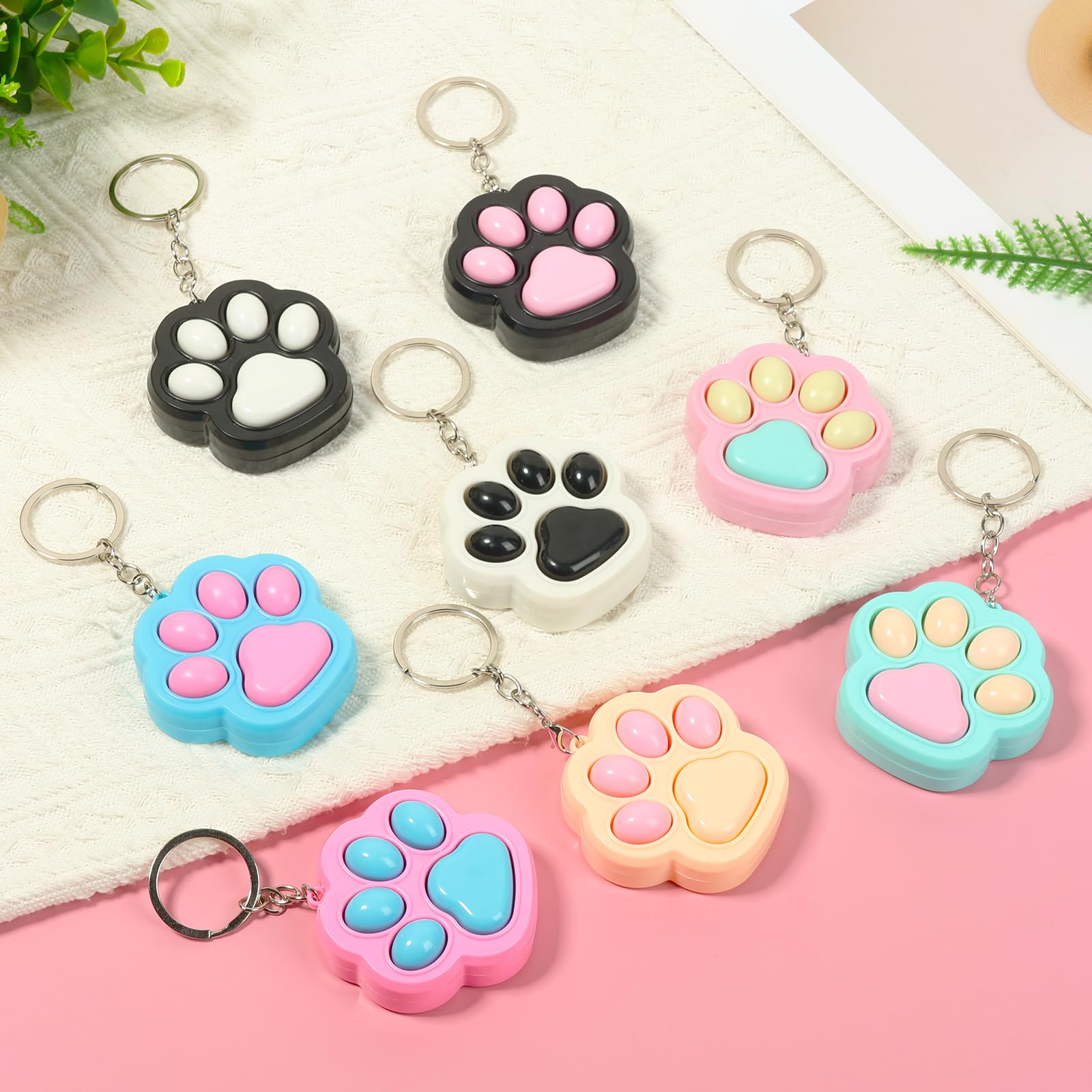 Foribyw 8 Pcs Cat Paw Pop Fidget Toys Novelty Gag Finger Press Clicker, Plastic Lightweight Sensory Keychain Set Stress Relaxing Gift for Adults Kids Party Birthday Christmas Bag Charm Assorted Colour