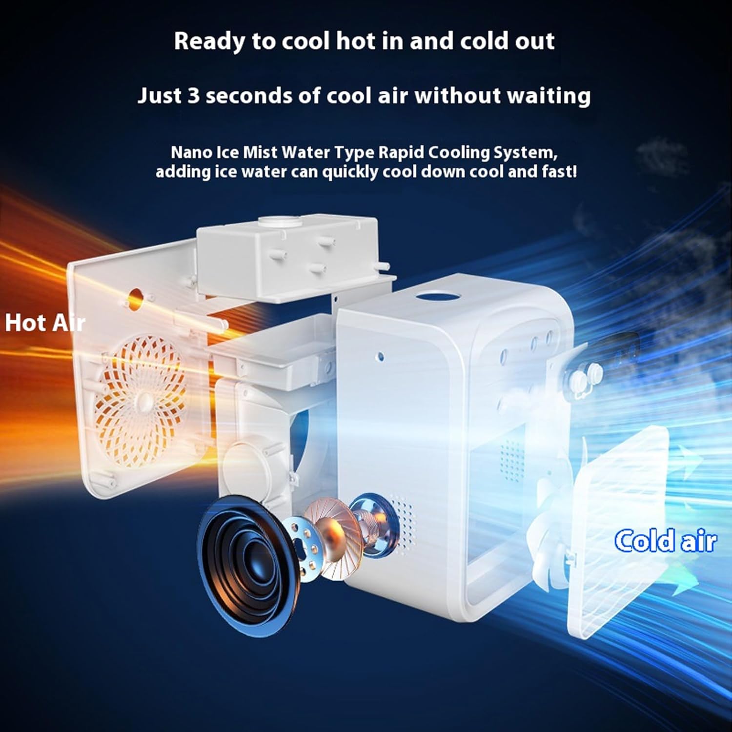 Compact Rechargeable Desktop Air Cooler with 3 Speeds Misting Function and LED Light for Indoor Outdoor Use Adjustable Speed Fan