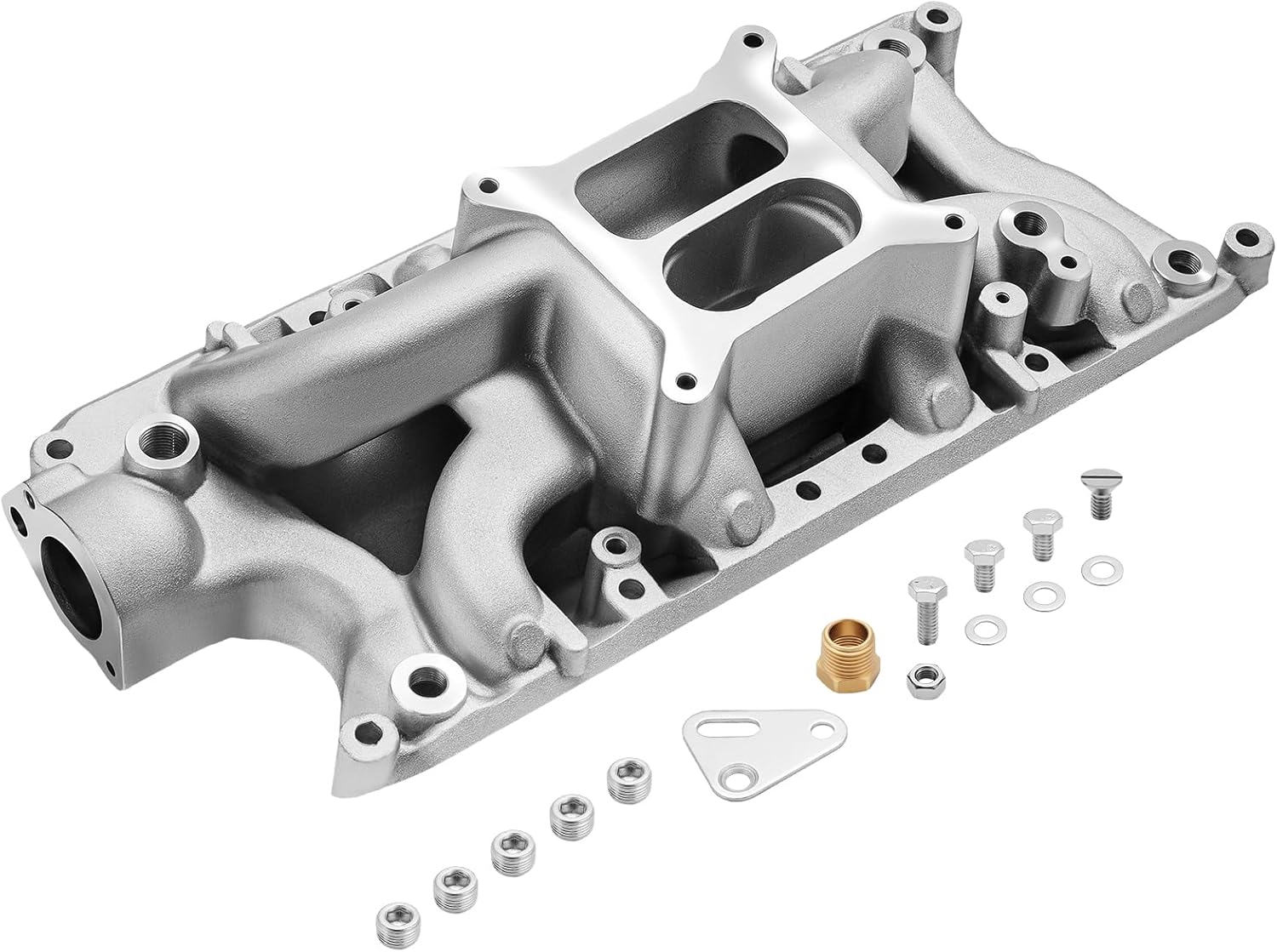 54026 7521 SBF Intake Manifold Aluminum Performance Dual Plane Air Gap Compatible with Ford Small Block Windsor 260 289 302 1962-2001 SBF 4.3L 4.7L 5.0L V8 Engine, Silver
