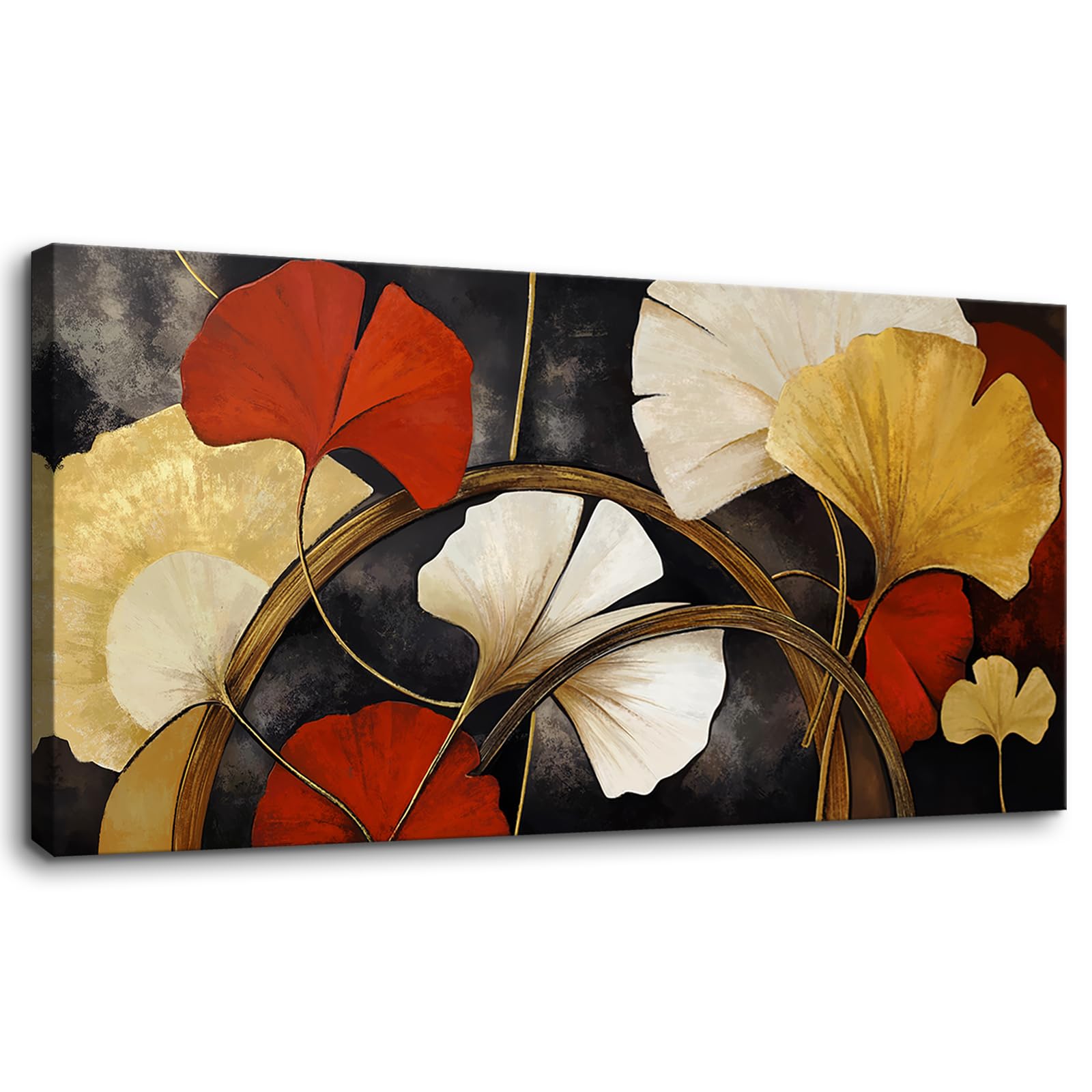 abstract floral canvas wall art, ginkgo leaves and flowers pictures prints artwork living room wall decor for dinnging room bedroom home decorations 40w x 20h inches ys1505