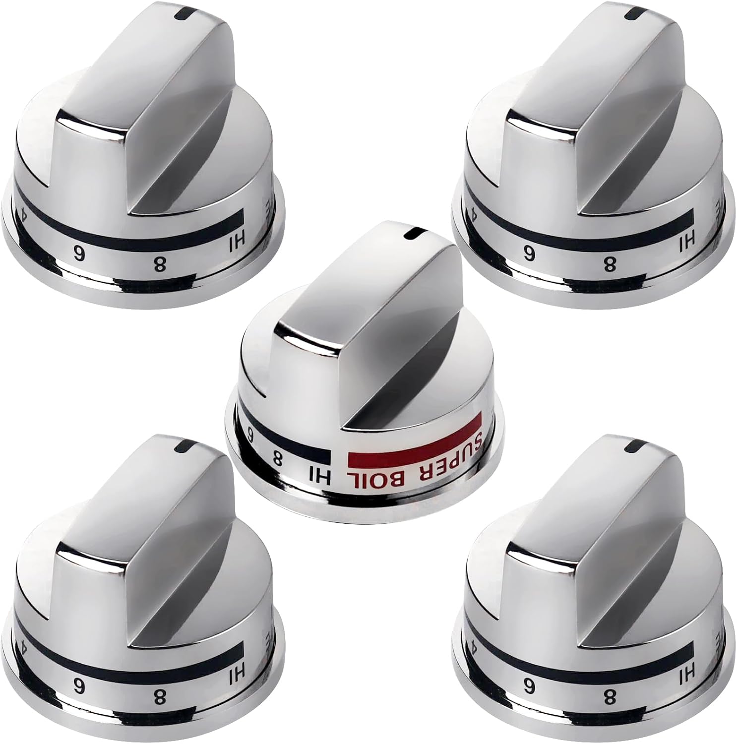 4 Pcs EBZ37189611 Range Burner Knob and 1 Pcs EBZ37189609 Super Boil Burner Control Knob Compatible with L-G LRG30355ST LRG30357ST LRG30855ST Gas Stove Replacement Knobs