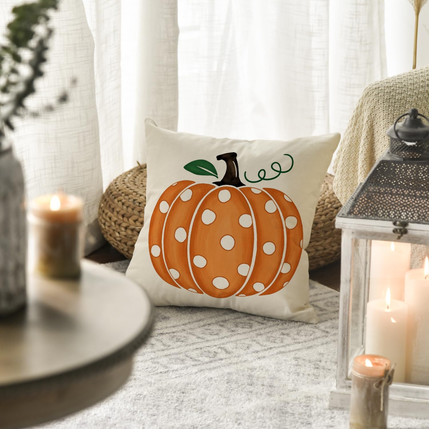 AVOIN colorlife Fall Polka Dots Pumpkin Throw Pillow Cover 18x18 Inch, Seasonal Autumn Thanksgiving Harvest Decoration for Home Sofa Couch image 3