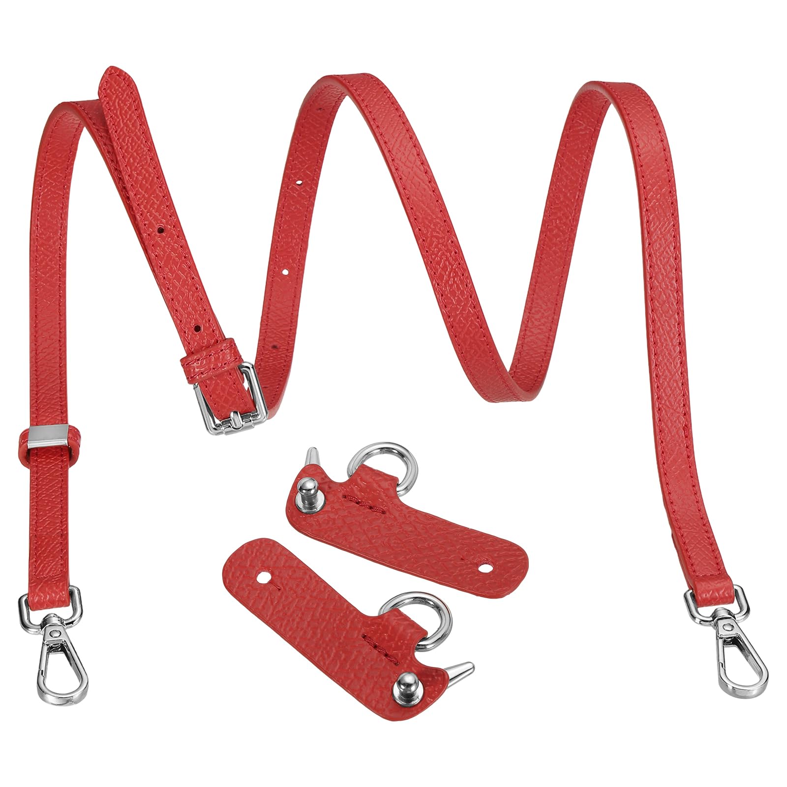 Rebower Leather Purse Strap Kit, Adjustable Shoulder Strap Replacement with Punch-Free Leather Buckle for Women Mini Bags Handbags Tote Bags, Red