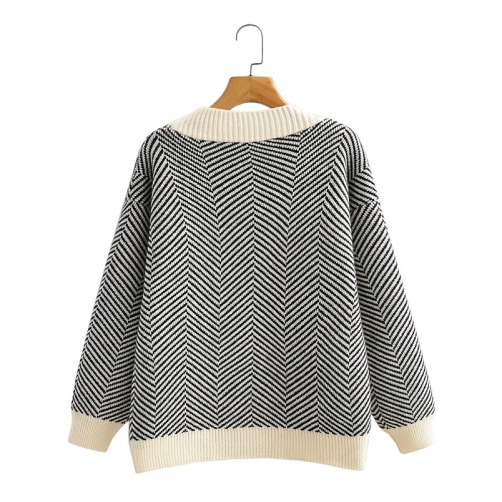 Strickjacke Damen,Frauen Strickjacke Elegante Gestreifte Strickjacke Vintage Jumper Lady Fashion Knit Strickjacke Mantel Langarm Offene Front Lose Strickwaren Pullover