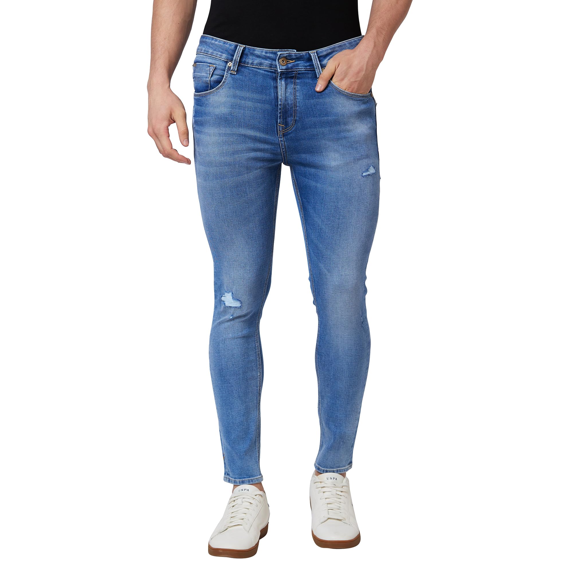 Mid Rise Tapered Fit Blue Jeans for Men-image-37