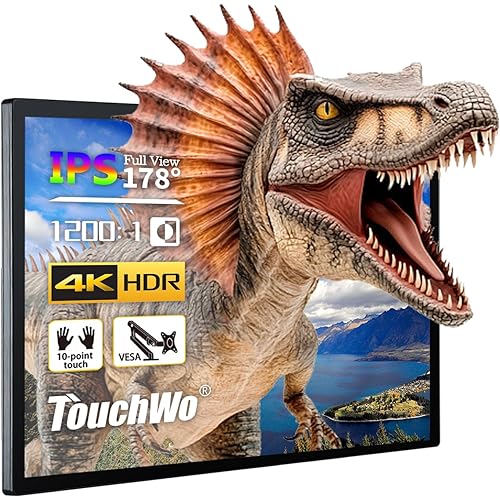 TouchWo 65 inch Capacitive Multi-Touch Screen Industrial Monitor, 16:9 Display 4K, Built-in Speakers, USB, VGA, DVI & HD-MI Ports, Digital Signage Displays and Player for Advertising