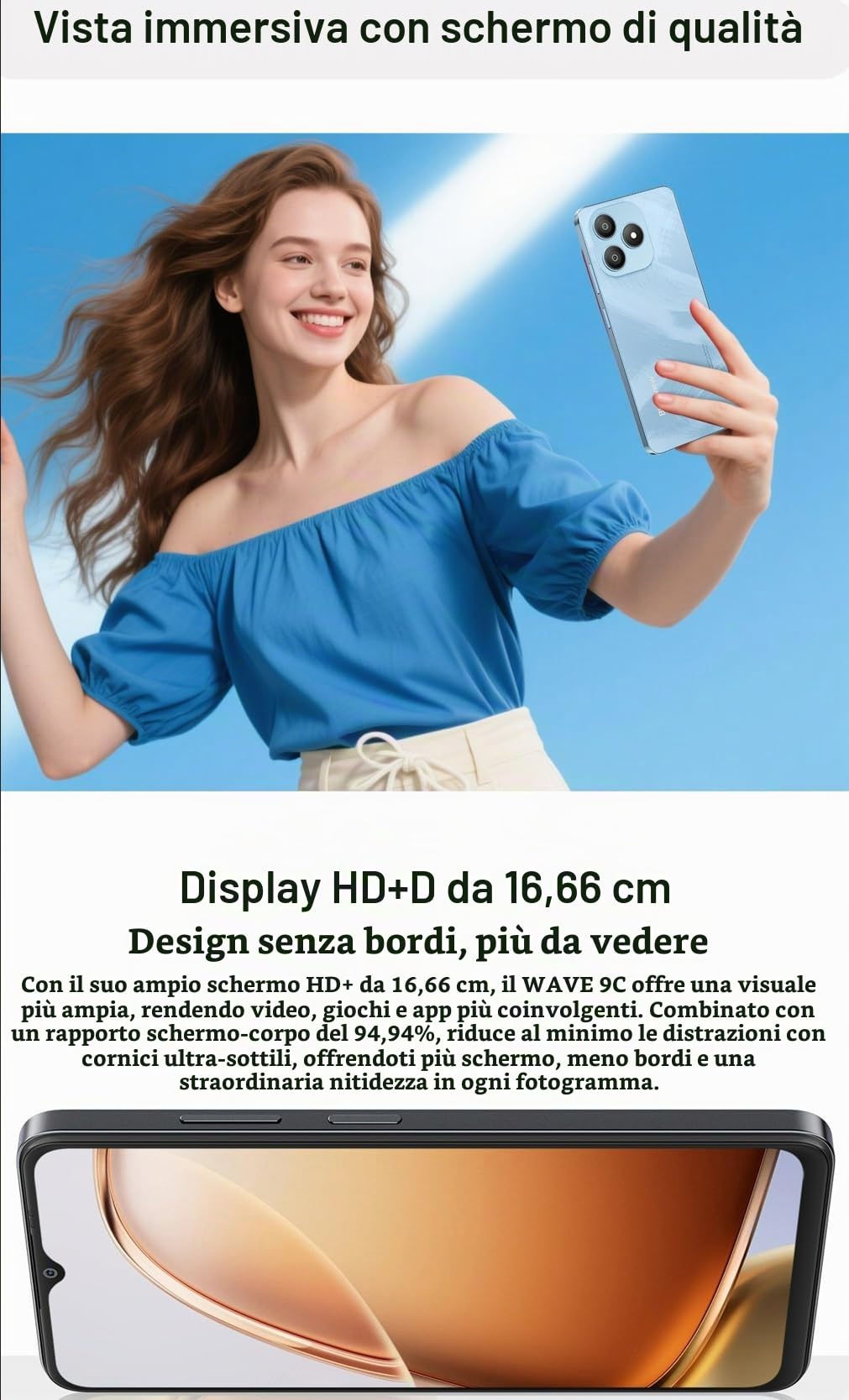 Blackview Wave 9C 4G AI Smartphone Offerte, 6,56'' 600nits Schermo, 12GB+128GB(2TB Esterna), 3 Assistenti Intelligenti IA, 13MP+8MP, 3 Slot per Schede, Android 15 DUAL SIM Cellulare Libero, GPS Blu