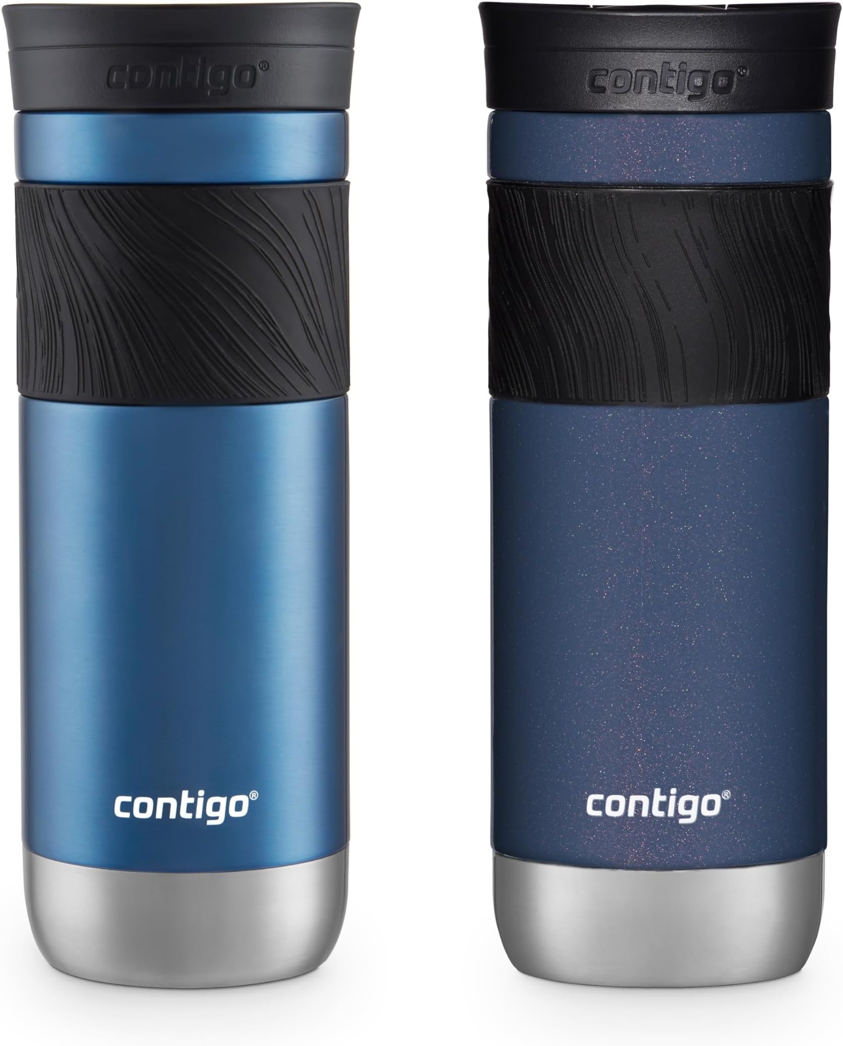 SNAPSEAL Insulated Stainless Steel Travel Mug with Grip, 20oz., Blue Corn Transparent Satin & Midnight Berry