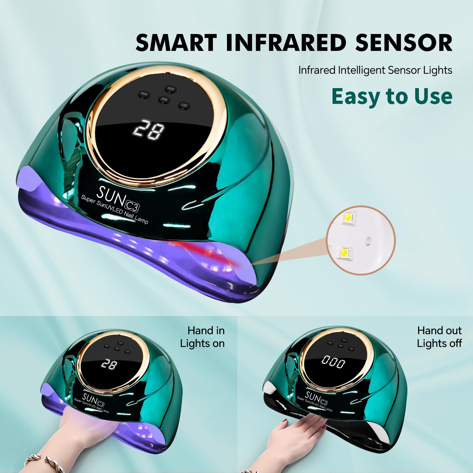 Luz UV para uñas de gel 288W lámpara UV de uñas con 63 cuentas LED para esmalte de gel con pantalla LCD, sensor automático y 4 ajustes de temporizador, lámpara de uñas profesional 2