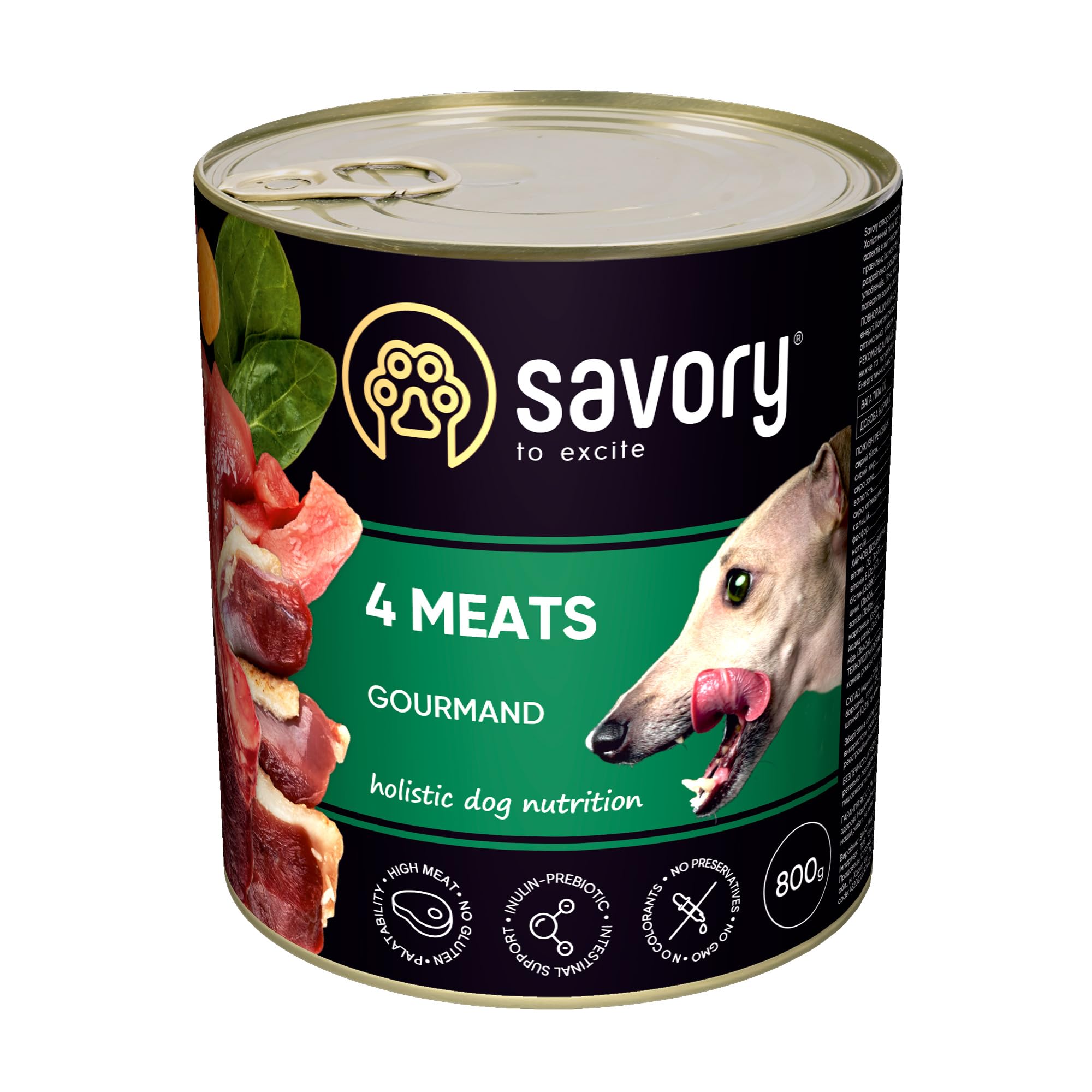 Savory - Hundefutter Nass - Nassfutter für Hunde - für Erwachsener Hund - 4 Fleischsorten - Zarte Pastete mit saftiger und lockerer Textur, hoher Fleischanteil - 12er-Pack (12x800 g)