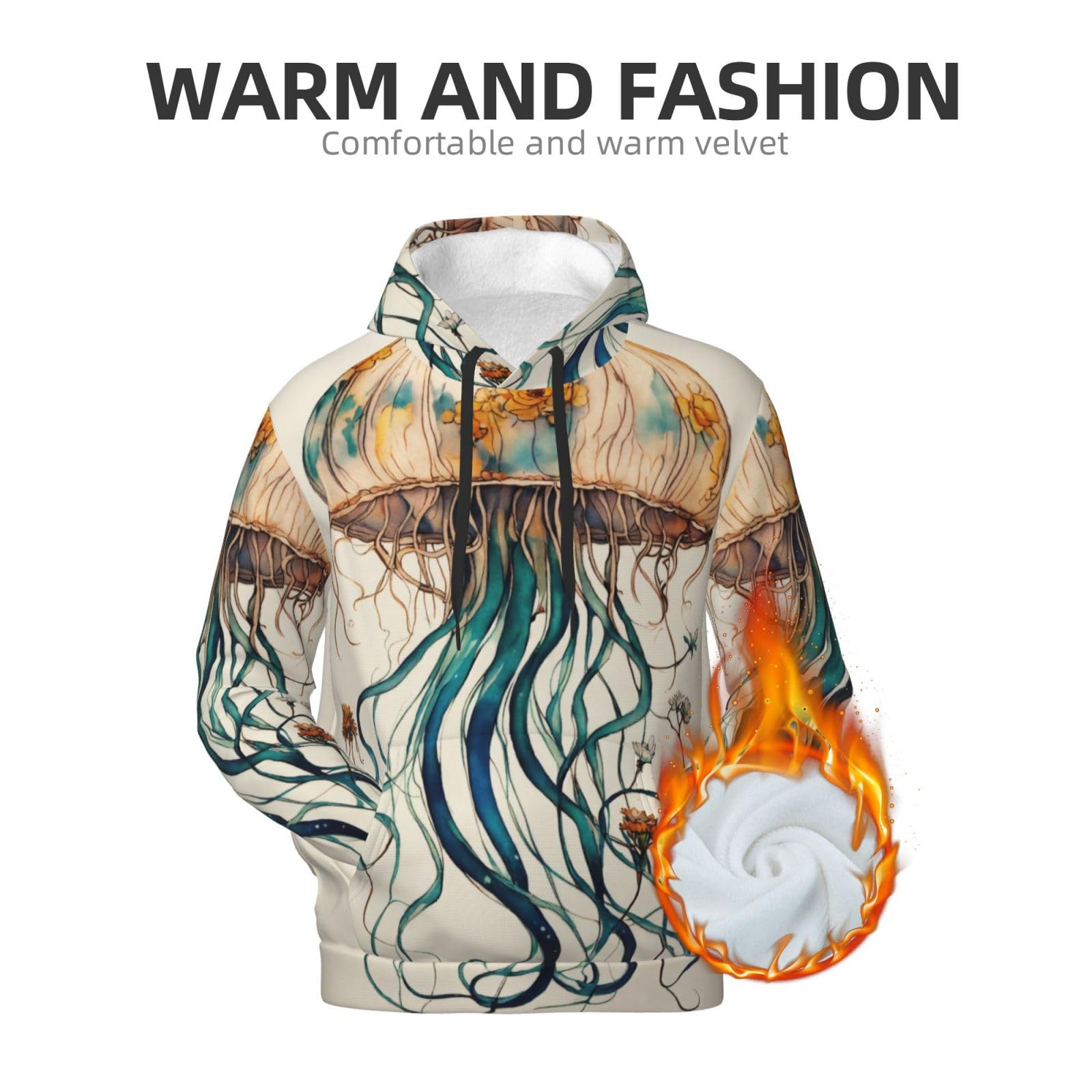Męska bluza z kapturem z nadrukiem meduzy, casualowa grafika z nadrukiem bluzy z kapturem z kieszenią