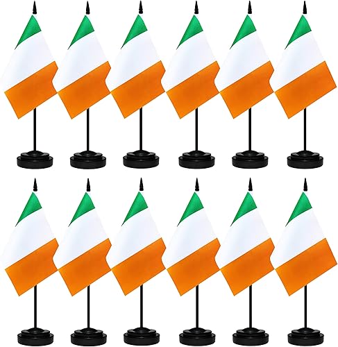 Miniatura 7 de Juego de 12 banderas de escritorio de España, pequeñas banderas españolas de oficina con poste negro sólido de 12 pulgadas, base negra y parte