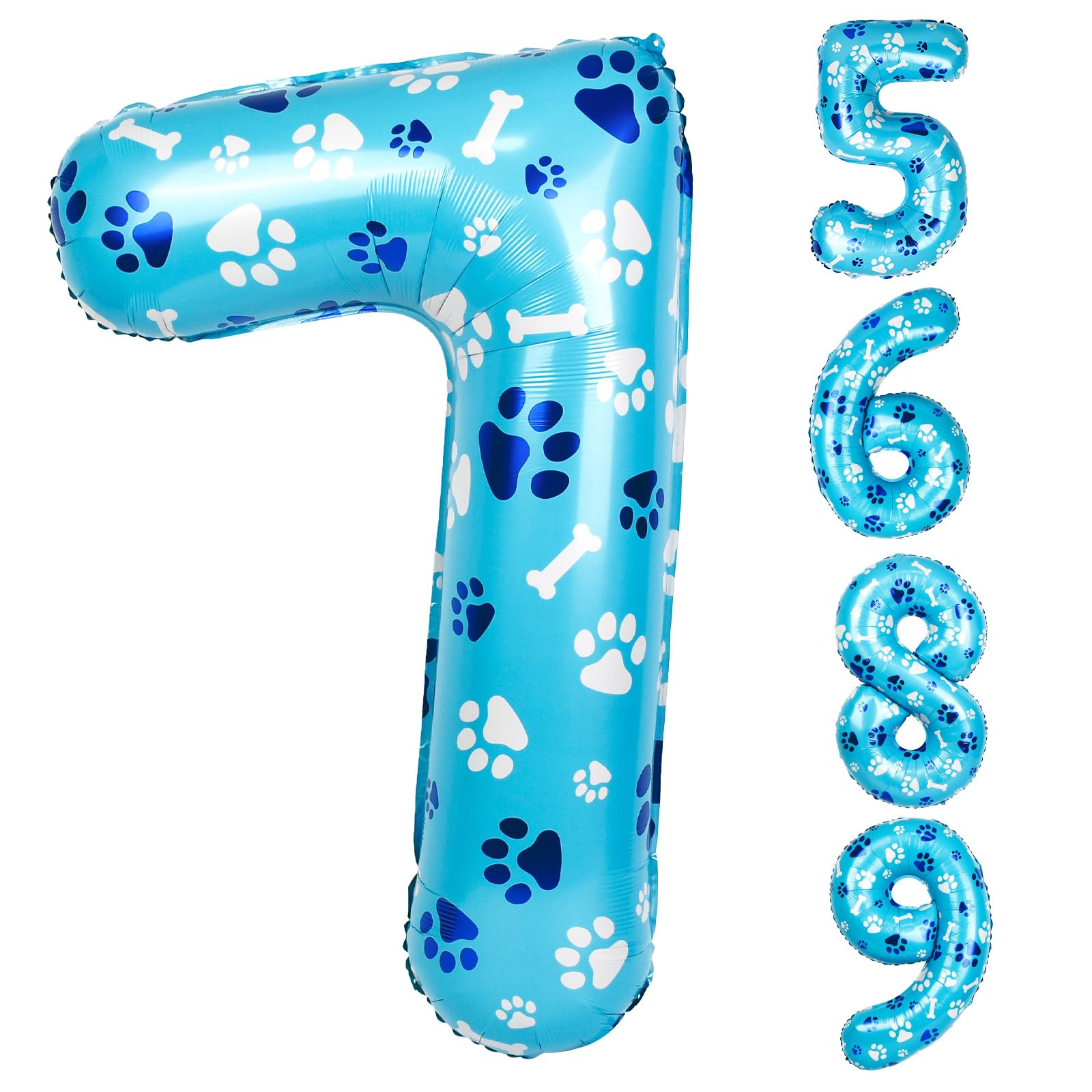 40 Inch Blue Dog Paw Birthday Balloons, Number 7 Balloons for Girls Boys Blue Dog Paw Print Themed Birthday Party Decorations(Number 7)
