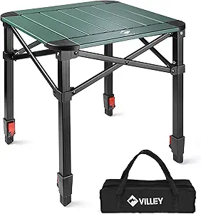 Villey Folding Camping Square Table with Carry Bag, Lightweight Aluminum Adjustable Outdoor Table