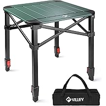 VILLEY Folding Camping Square Table with Carry Bag, Lightweight Aluminum Adjustable Square Table for Outdoor, Camping, Picnic, Backyards, BBQ (S)