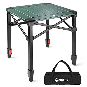 VILLEY Folding Camping Square Table with Carry Bag Lightweight Aluminum Adjustable Square Table for Outdoor Camping Picnic Backyards