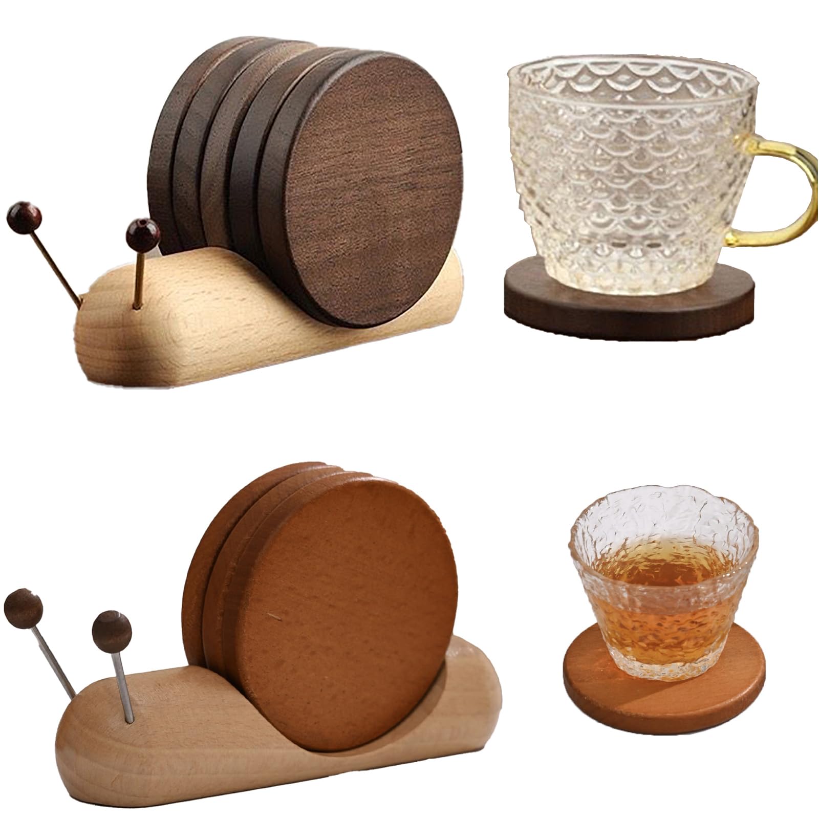 Drewniane podstawki na napoje, zabawny i uroczy design, stolik kawowy, nowoczesny wystrój domu i restauracji, prezenty, 12,5 x 6,8 x 7,5 cm (rozmiar 5 zestawów, kolor: czarny orzech włoski)