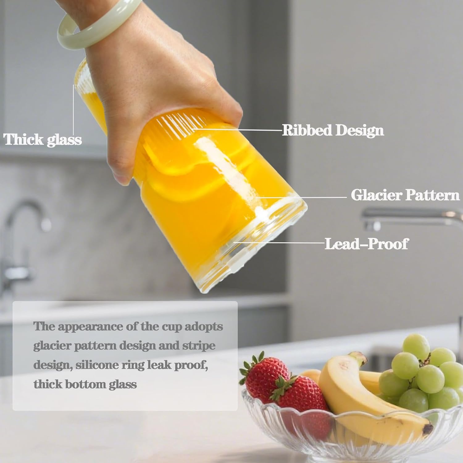 Glass Cups with Lids and Straws, Iced Coffee Cups with Lids,Stylish Ribbed Design Glass Coffee Cups, Drinking Glasses for Iced Coffee,Smoothies,Tea,Juice,Leak-Proof, Ideal for Home and Outdoor Use - Image 6