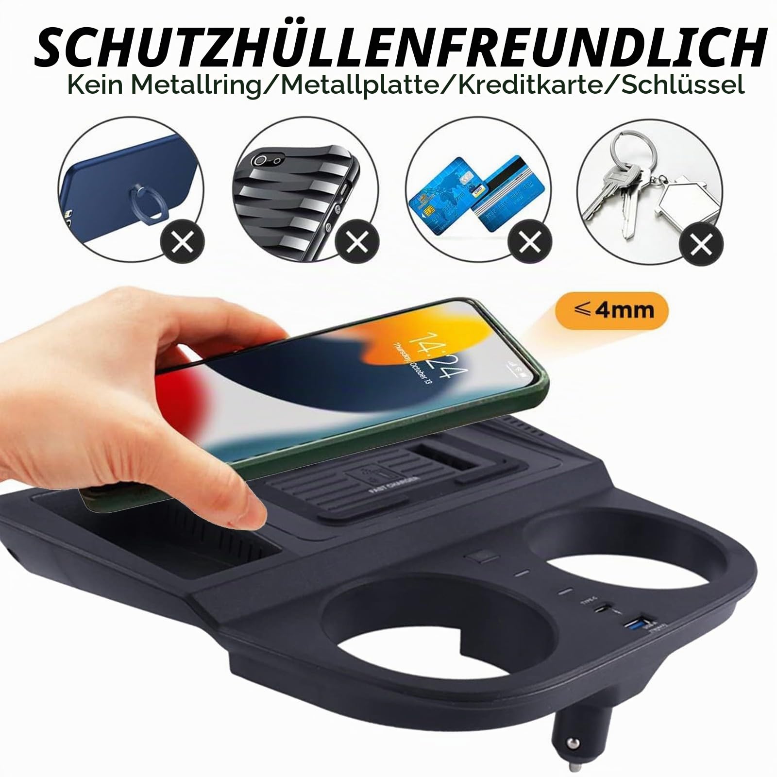 Kabelloses Ladegerät für BMW X3/X4 2014 2015 2016 2017 Zubehör, OEM-Stil Schnellladendes Handy-Ladegerät für BMW X3 X4 F25 F26 2014-2017 Mittelkonsolen-Innenraum-Autoinnenraum