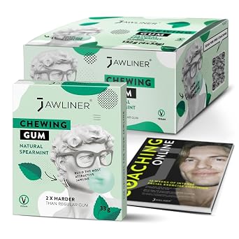 Jawliner Hard Jawline Chewing Gum - Sugar Free Spearmint Tough Jaw Gum - Jaw Exerciser Strong Mewing Jawline Mistic Gum - 2x Harder than Regular Chewing Gum 130 Grams 48 Strips