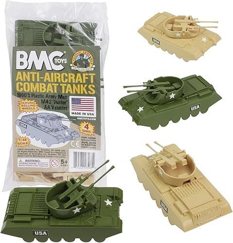 Miniatura 10 de BMC Classic Payton Tanques antiaéreos - 4 unidades OD verde plástico ejército hombres vehículos