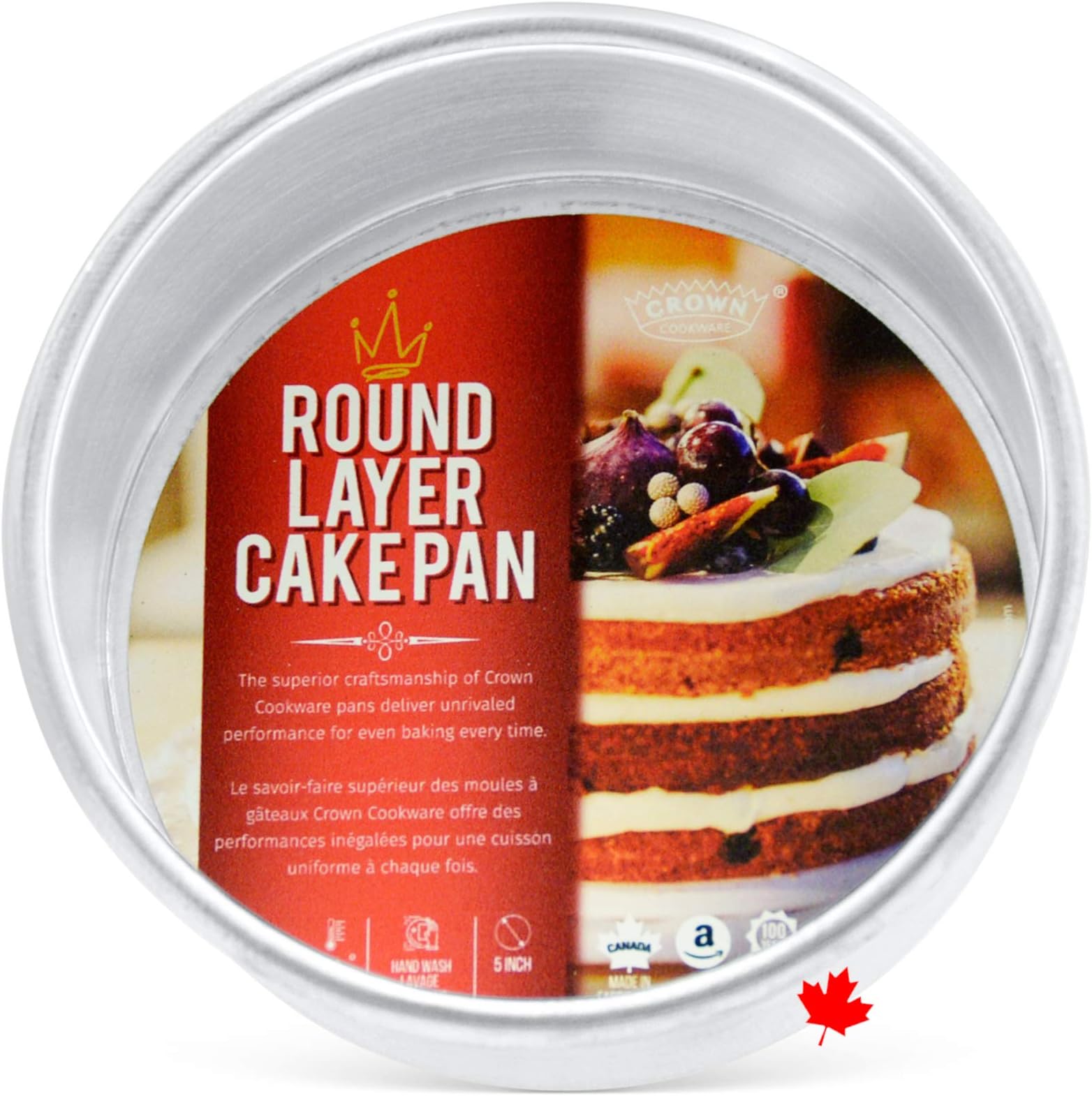 Crown 5 inch Cake Pan, 3" Deep, Extra Sturdy, Fully Straight Sides, Even-Heating, Made in Canada