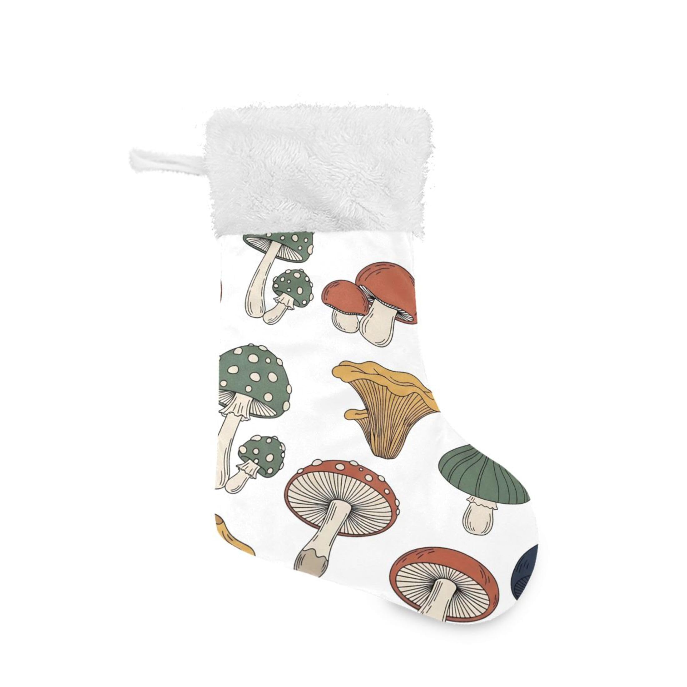 Fuauuyl Mushrooms Christmas Stocking 18 In Xmas Hanging Stocking with Plush Cuff for Family Holiday Party Fireplace Decorations, 2 Pack
