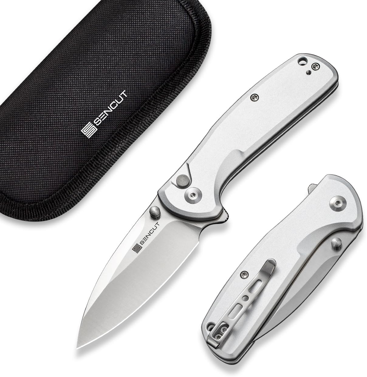 ArcBlast Button Lock Knife for EDC, Folding Pocket knife with Aircraft-grade Aluminum Handle and 2.98" 9Cr18MoV Blade, Outdoor Gift for Men and Women S22043B-2 (Silver)