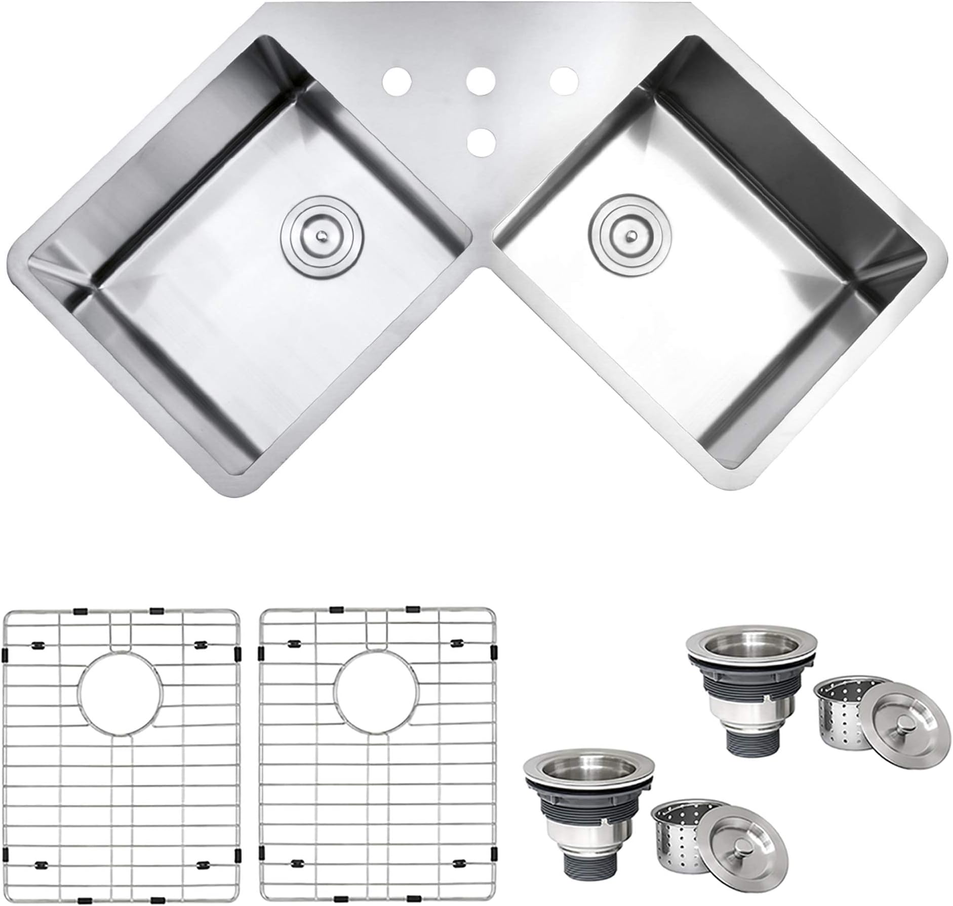 Undermount Corner Butterfly Kitchen Sink 16 Gauge 44 inch Double Bowl Stainless Steel - RVH8400