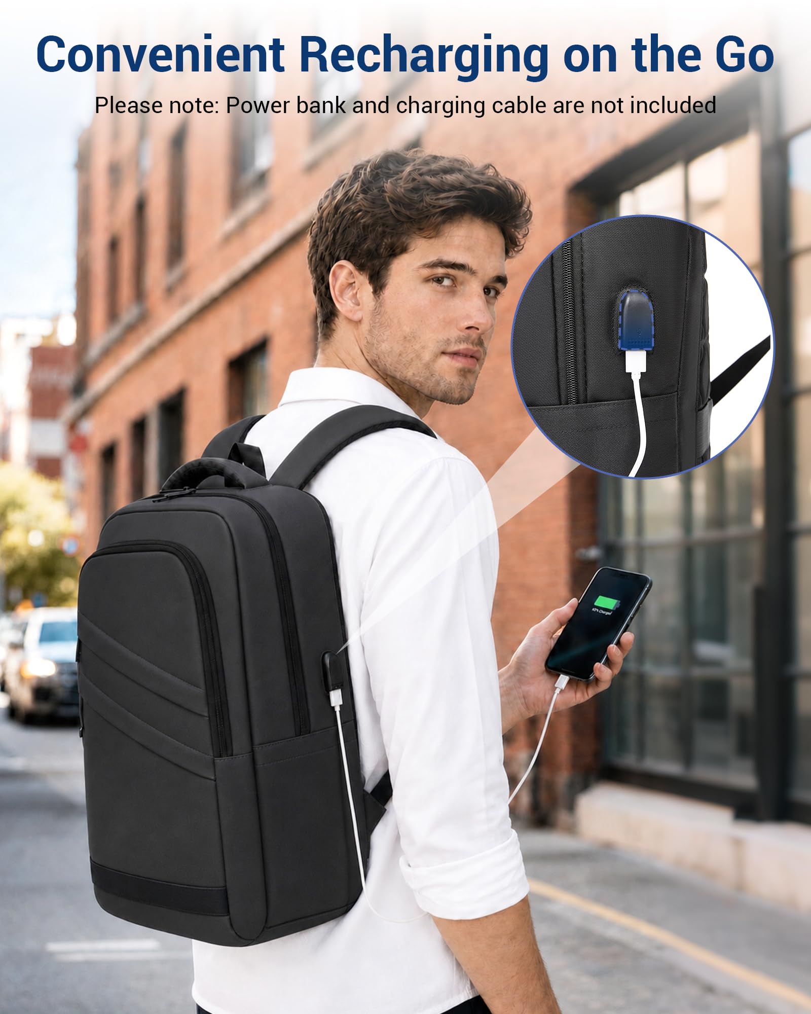 Zaino Porta PC 15,6 Pollici Uomo Donna, Zaino da Lavoro e Business con Porta USB, Leggero per Viaggi, Ufficio, Università e Uso Quotidiano - Nero