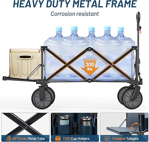 Miniatura 5 de TIMBER RIDGE Carro plegable plegable con portón trasero, 300 libras de servicio pesado plegable con mango ajustable, carrito portátil de capacidad