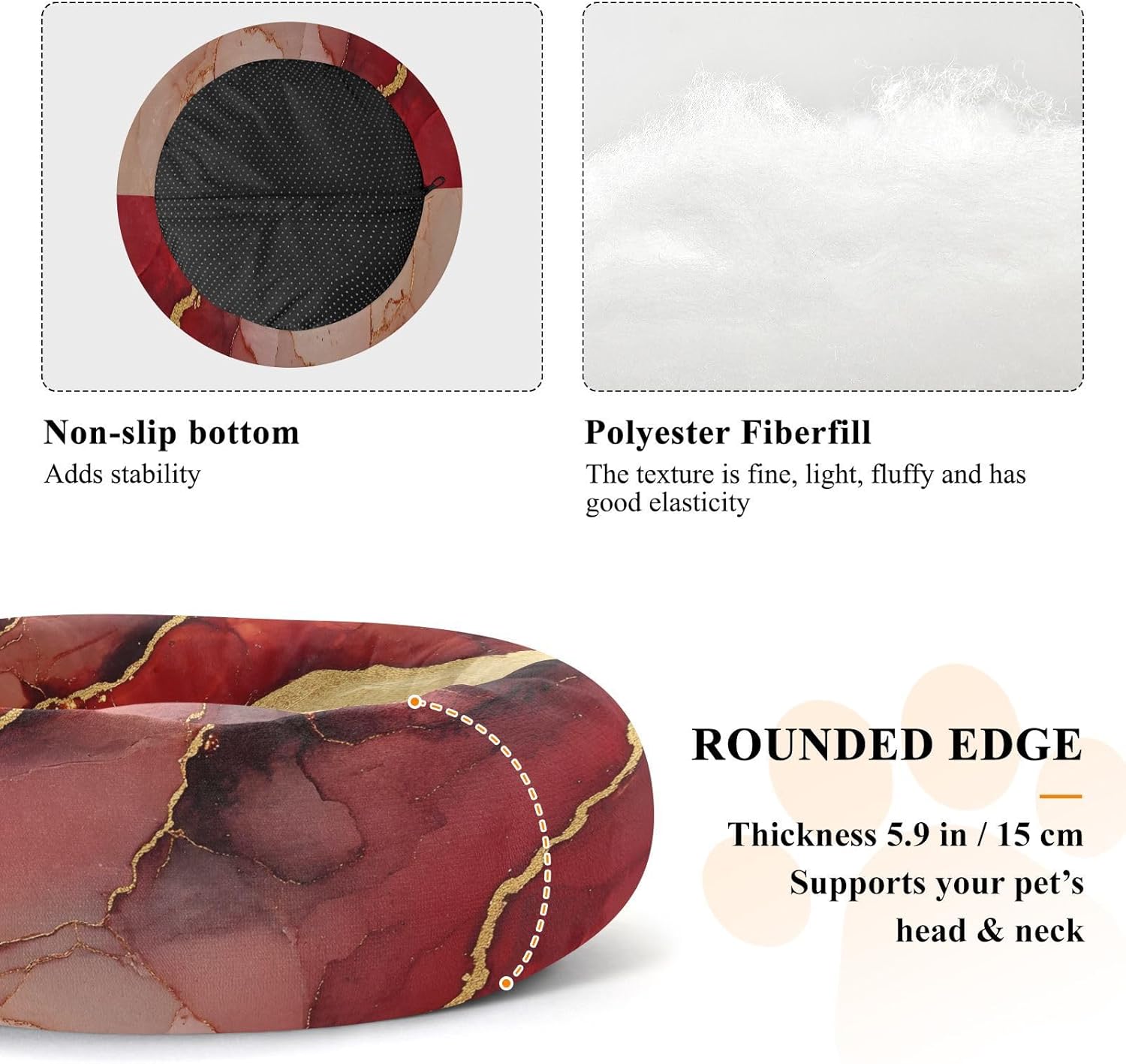 Marble Red Neutral Pet Dog Beds Anti-Slip Cat Pillow Bed for Extra Small Size Pets Sleeping M