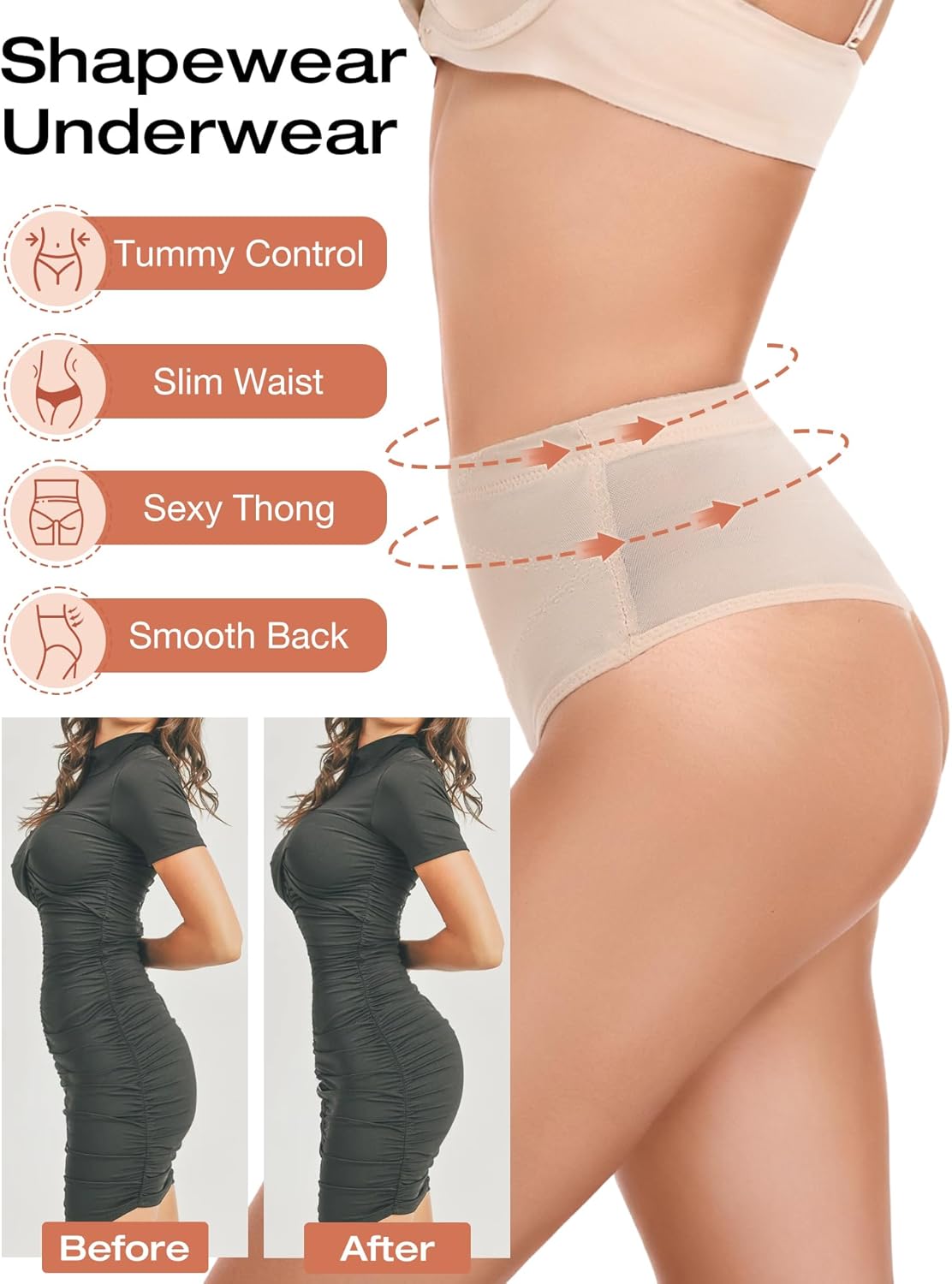 Thong Tummy Control Shapewear Underwear for Women Low Rise Seamless Body Shaper Panties Girdle - Image 5