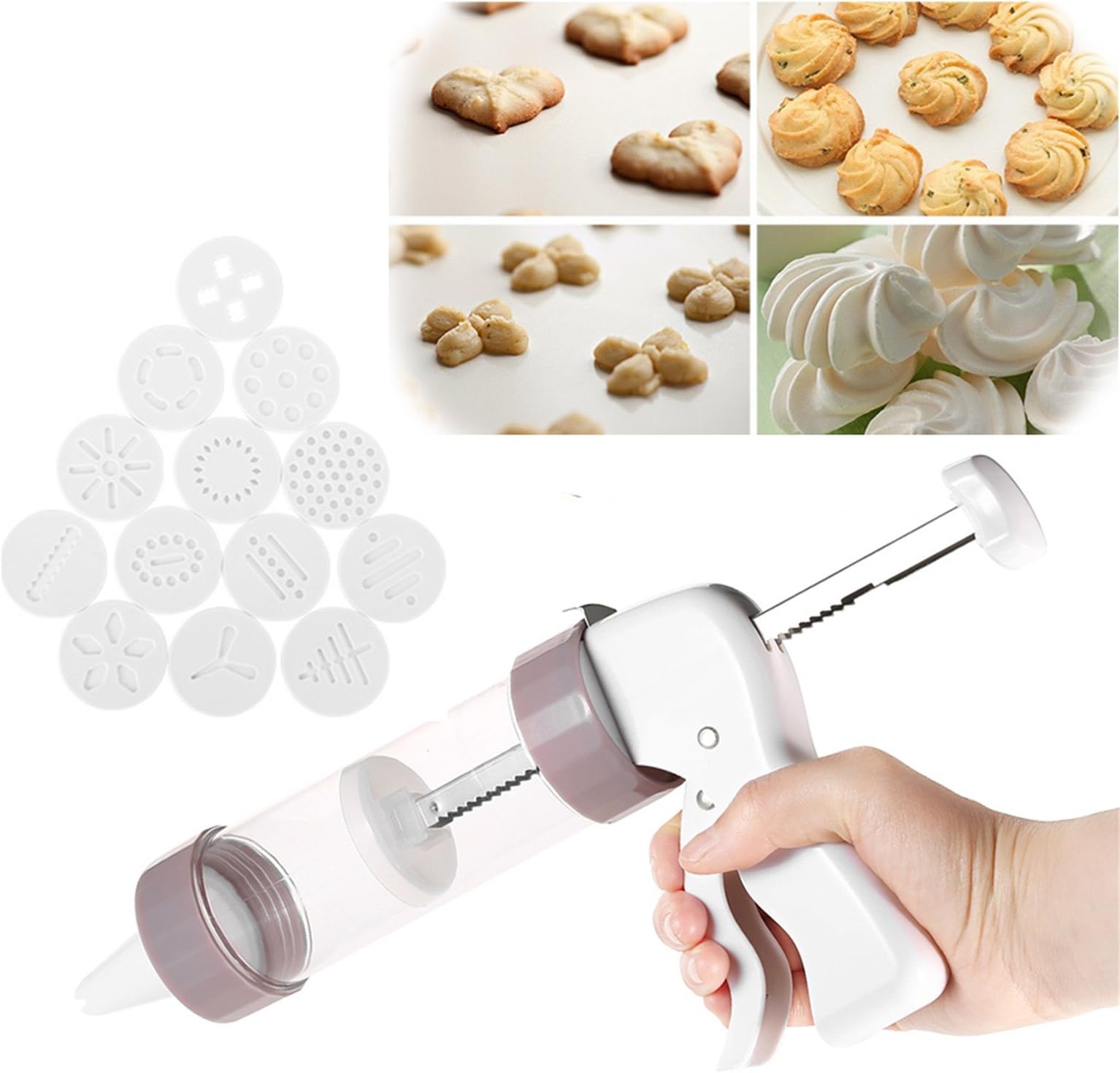 LaceDaisyCookie Maker Press Gun Kit - Multifunctional Comfort Grip Cookie Press Pump DIY Decorating Gun Food Grade Plastic Biscuit Maker Cake Decorating Set with 13 Discs and 6 Icing Tips