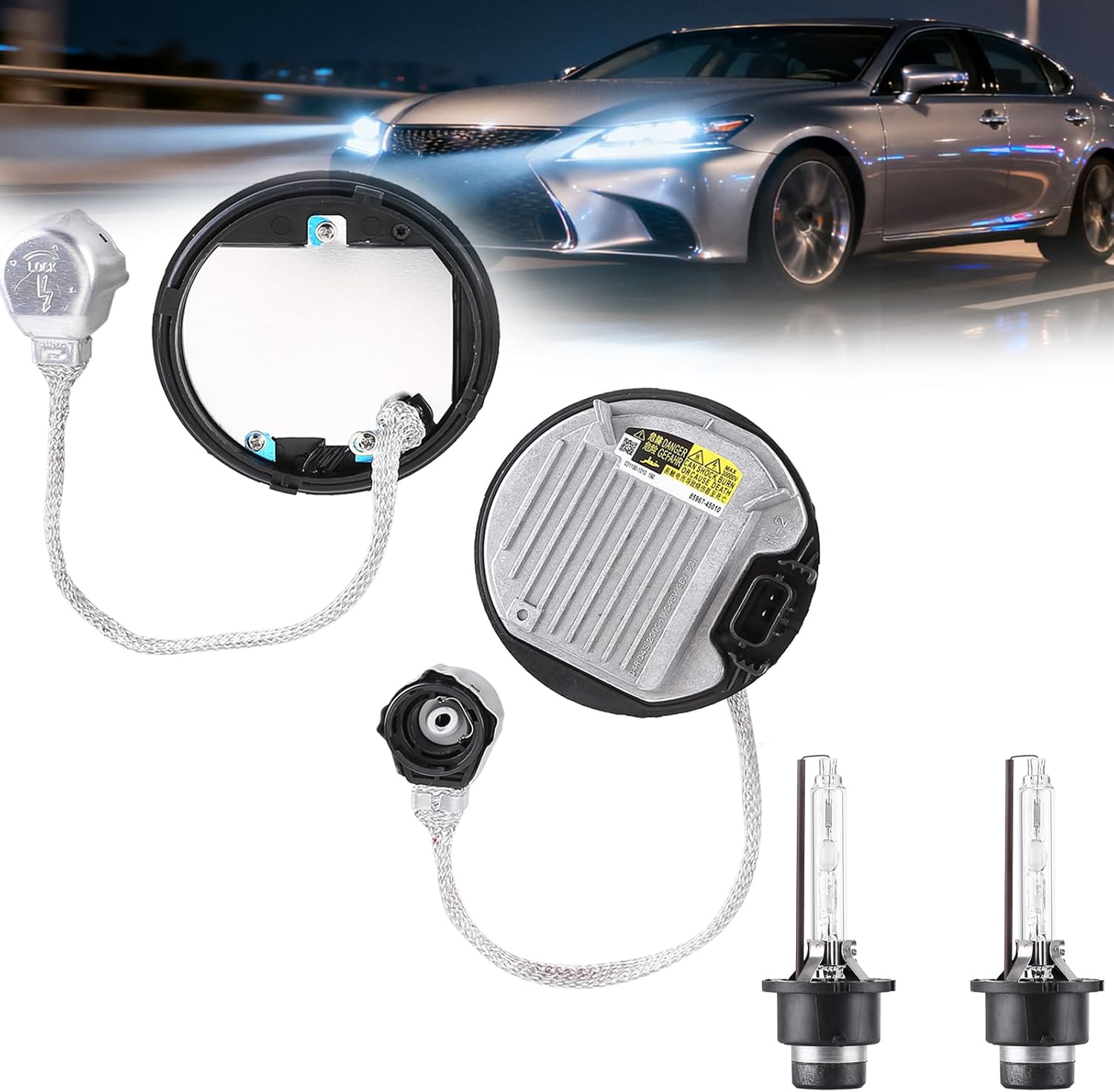 2 PCS Xenon HID Ballast Headlight Control Unit Module D4S/D4R Igniter&Cable Compatible for Lexus GS LX RX Avalon Sienna Venza Legacy, 85967-45010 DDLT004 KDLS001 Xenon HID Headlight Ballast