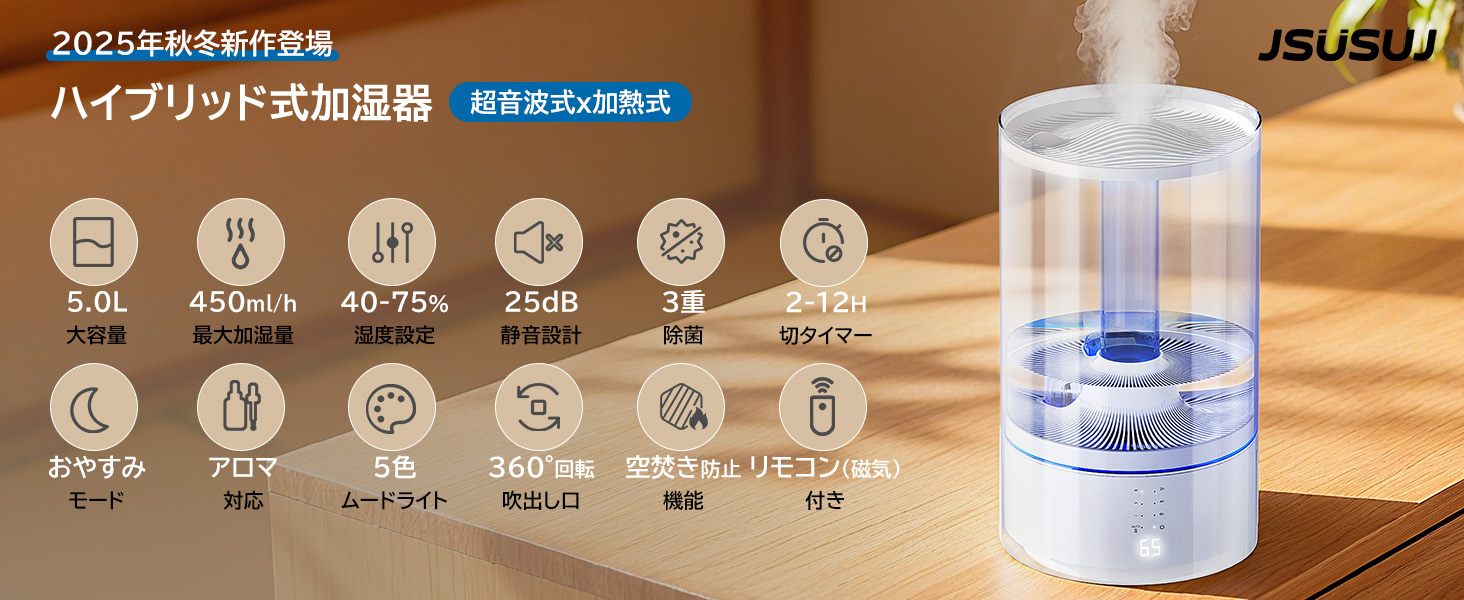Amazon.co.jp: 【2025年・マグネット式リモコン付】 加湿器 大容量 5L