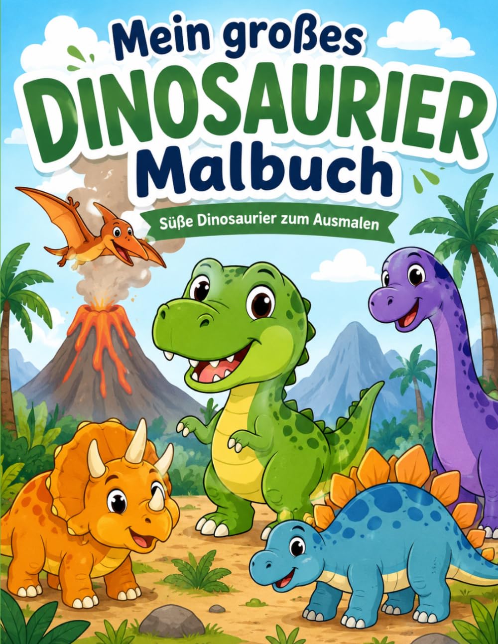 Mein großes Dinosaurier-Malbuch: 28 süße Dinosaurier zum Ausmalen – Einfaches Malbuch für Kinder ab 3 Jahren