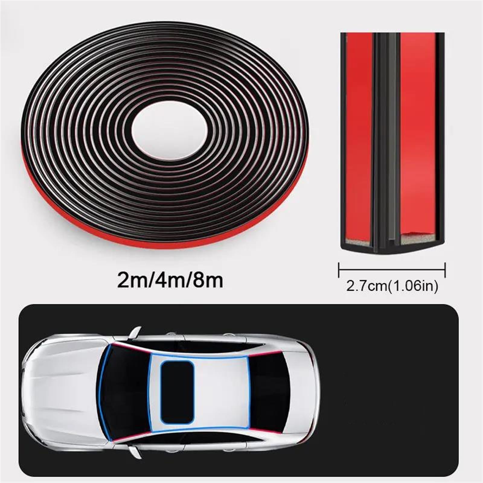 Guarnizione porta auto Strisce tenuta gomma 27 mm parabrezza tettuccio apribile bordo finestra tetto isolamento acustico striscia tenuta protezione impermeabile sigillante(27mmx8)