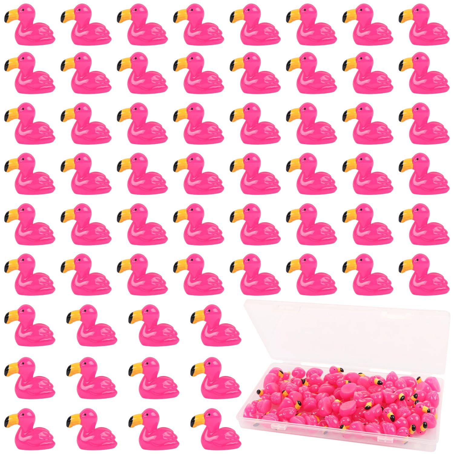 UHOMENY 60pcs Mini Resin Flamingo Figurines Cute Tiny Animal Statues Colorful Bird Ornaments with box for Aquarium Garden Landscape Party Decorations Dollhouse Decor (Pink)
