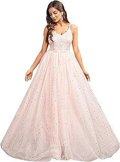 Women's Sleeveless Floral Elegant Cocktail Dresses V Neck Sparkling Party Wedding Guest Long Dress - Buy now