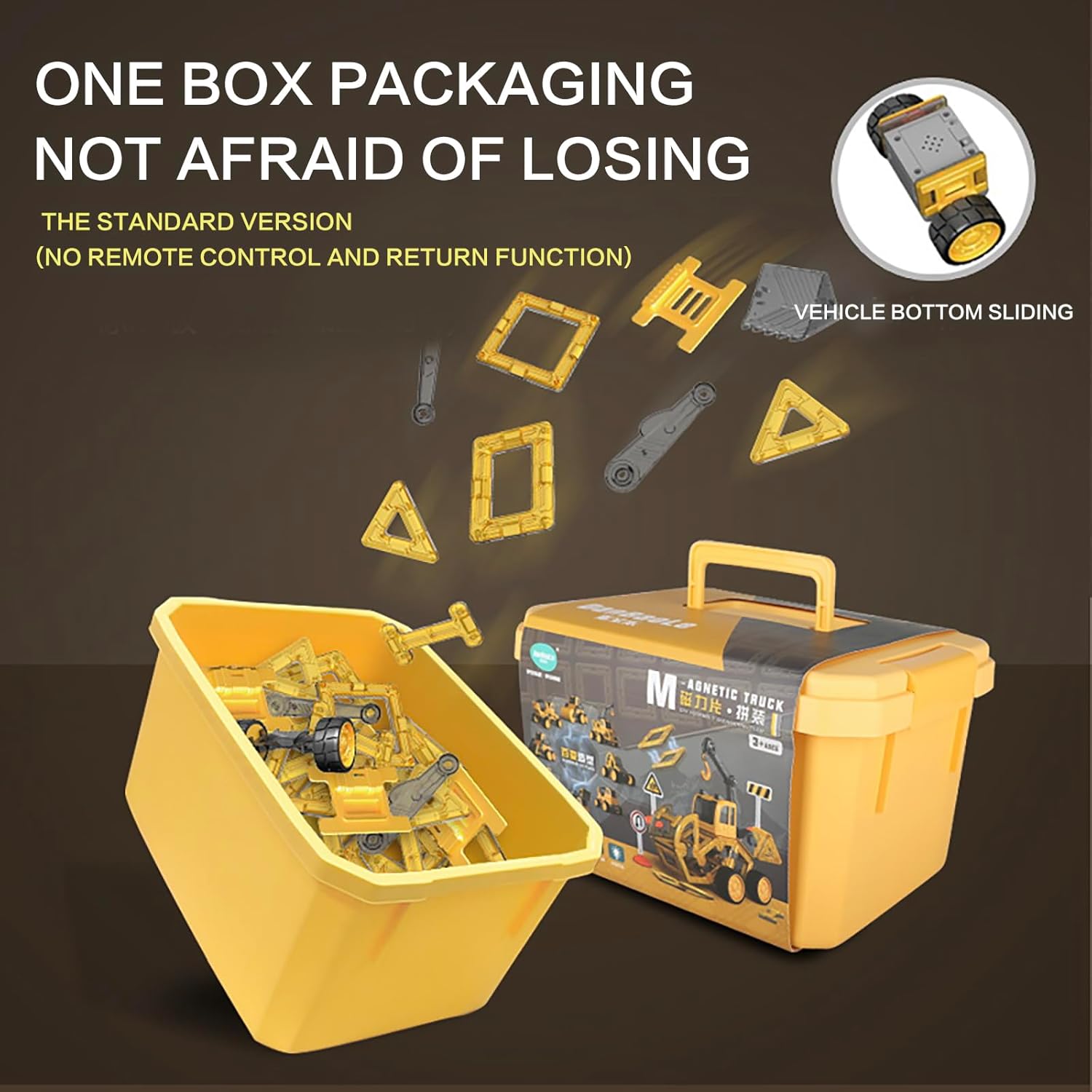 Magnetic Tiles Car, 106PCS Magnetic Blocks Creativity Build Cars Toy, Learning Building Block for 3-12y Kids. (Yellow Storage Box -103PCS)