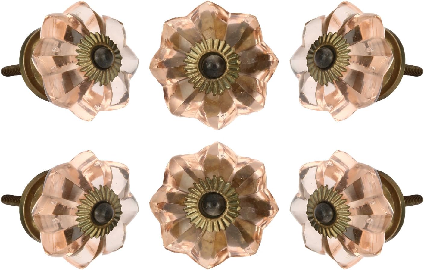 Perilla Home Set of 6 Crystal Knobs for Cabinet & Drawers Decorative Glass Knobs for Home Kitchen Cabinet Hardware Cupboard Glass Door Dresser Wardrobe and Drawer Pulls (Peach & Black)