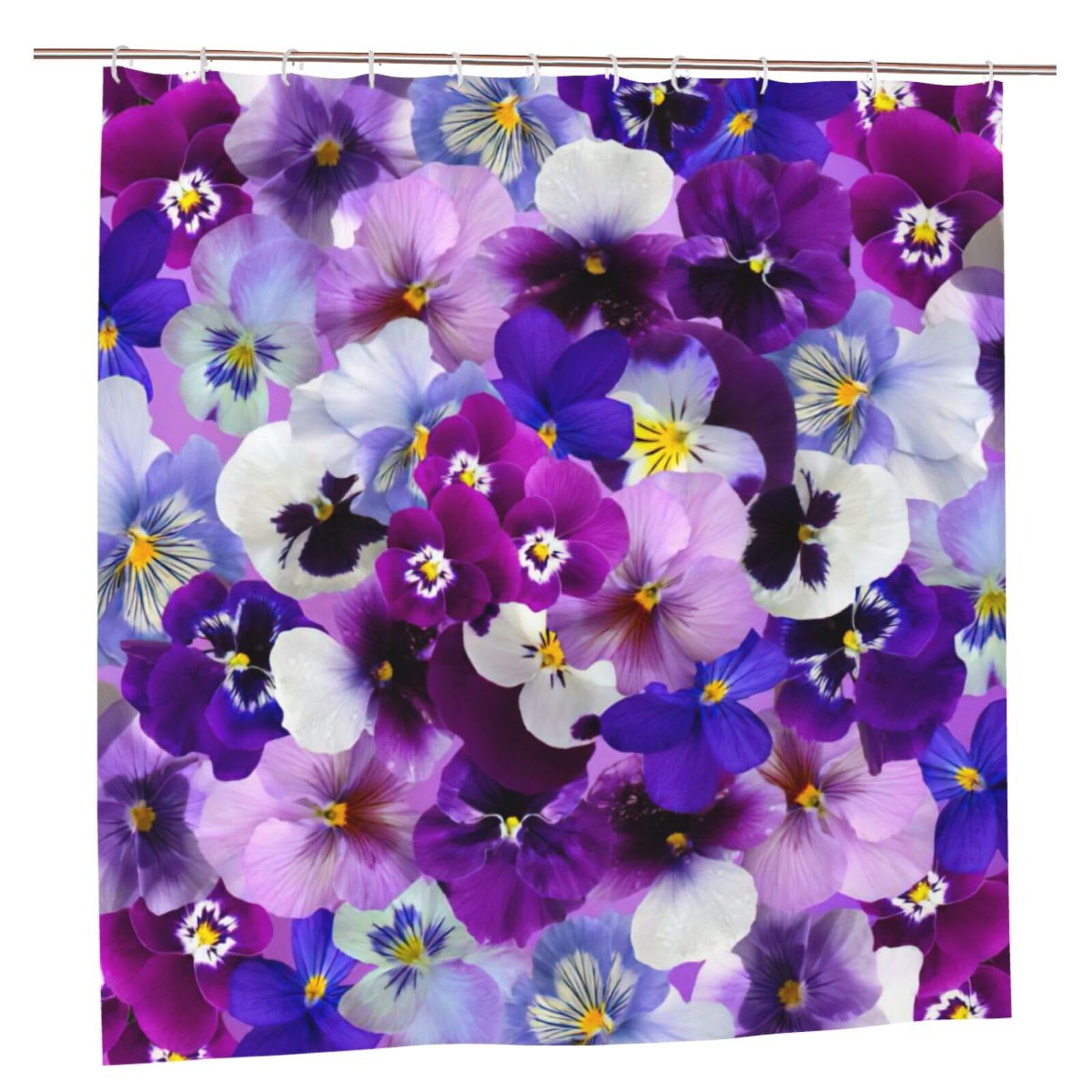 Rideau de douche violet floral en polyester 183x183 cm avec 12 œillets