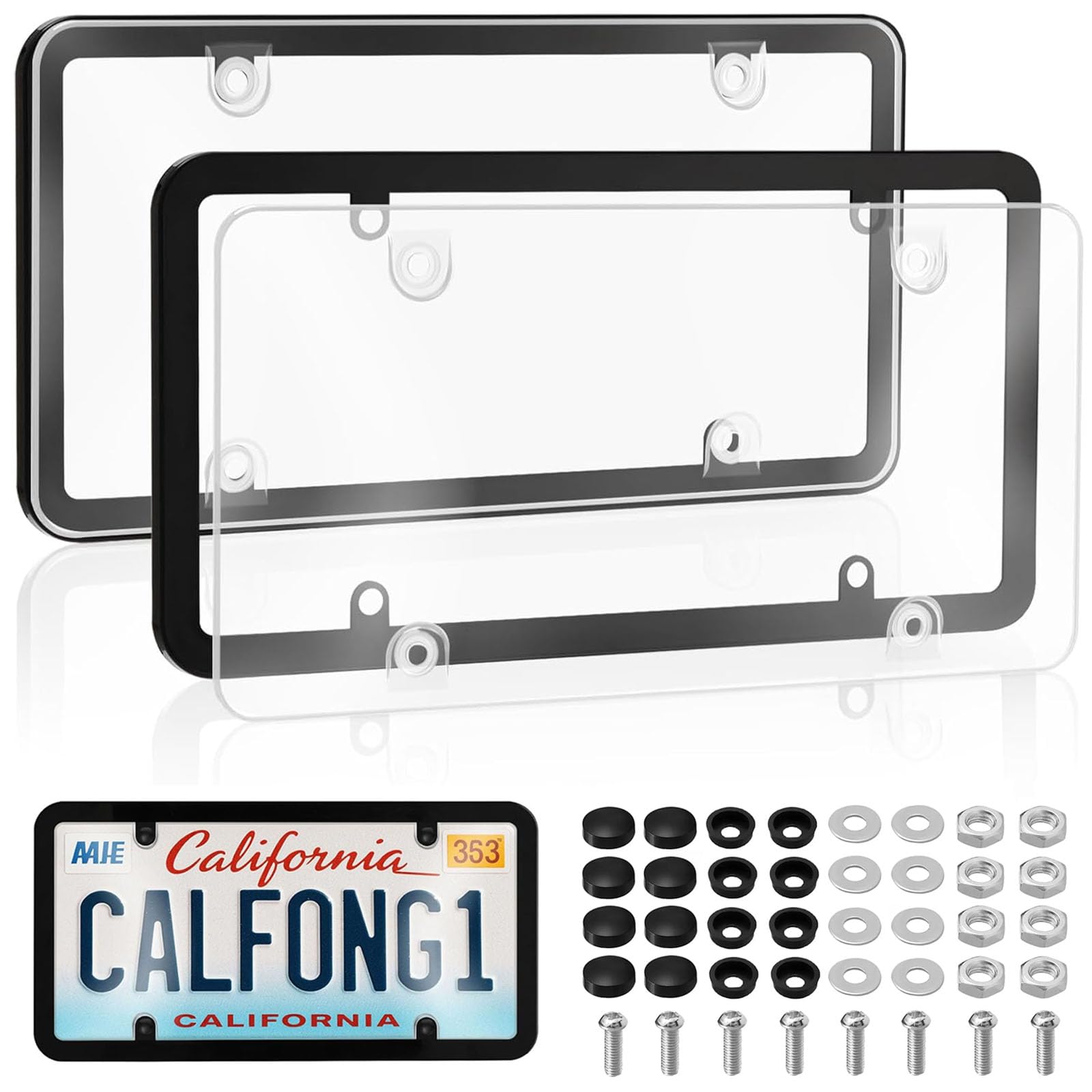 CPProDilig License Plate Covers & Frames, 2 Pack Clear Car Front and Rear License Plate Protector Holder with Screws & Caps, Unbreakable Car Licence