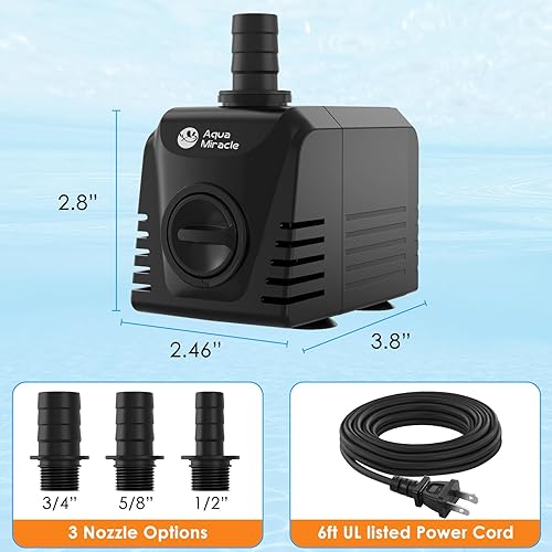 Miniatura 6 de AquaMiracle Bomba de agua sumergible para acuario con control de flujo, bomba de estanque para estanque, fuente, cascada, estatua, función de agua,